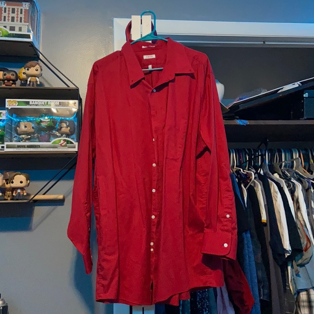 Red button down